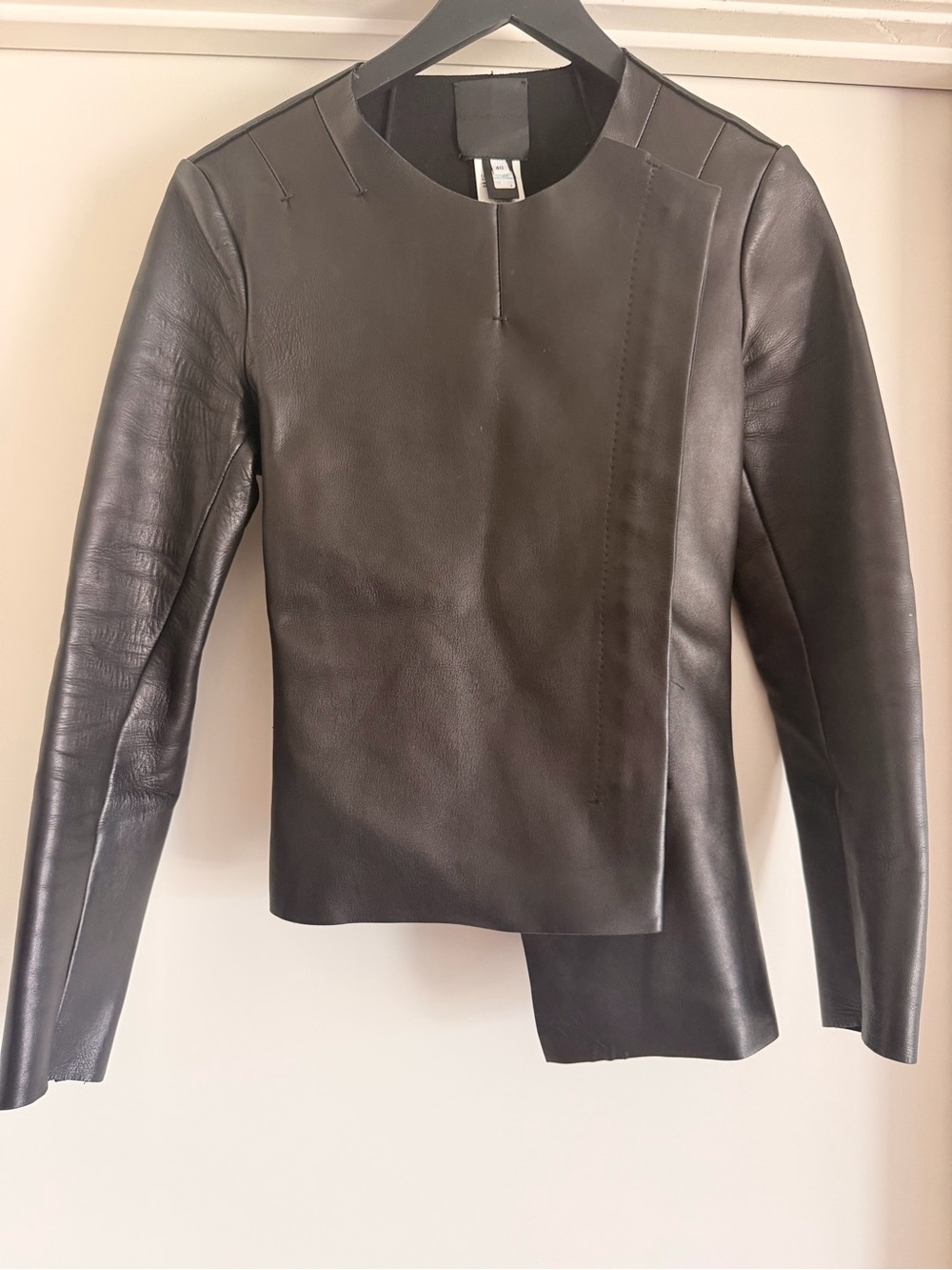 Black Leather Asymmetric Zip-Back Jacket
